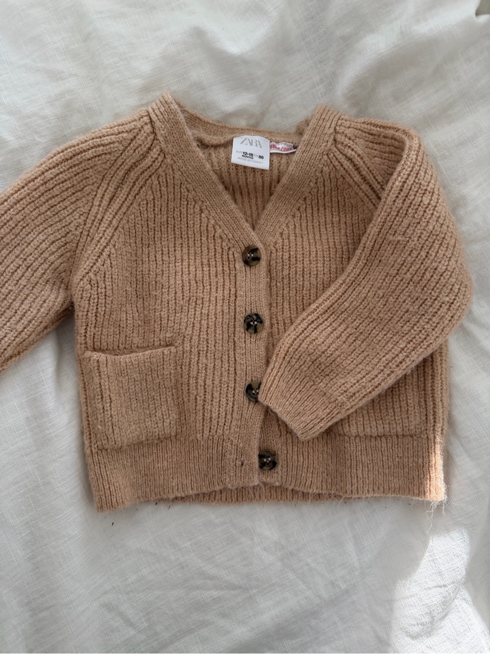 ZARA Kids Beige/Tan Ribbed Button-Up Cardigan